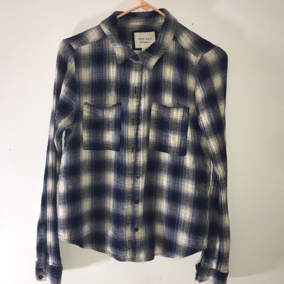 Blue and White Forever 21 Flannel Size Large - Picture 1 of 3